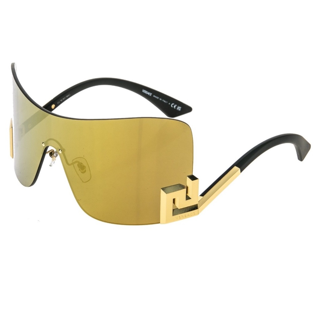 VERSACE GRECA Black Gold Mirror Medusa Logo Rimless Mask Sunglasses VE2240 2240